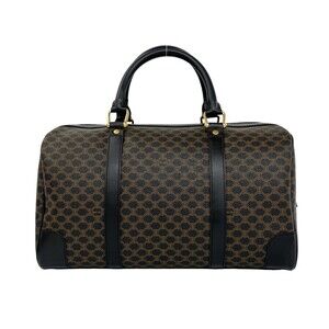 CELINE Vintage Macadam Blazon Pattern Leather Handbag Mini Boston Bag Black B...